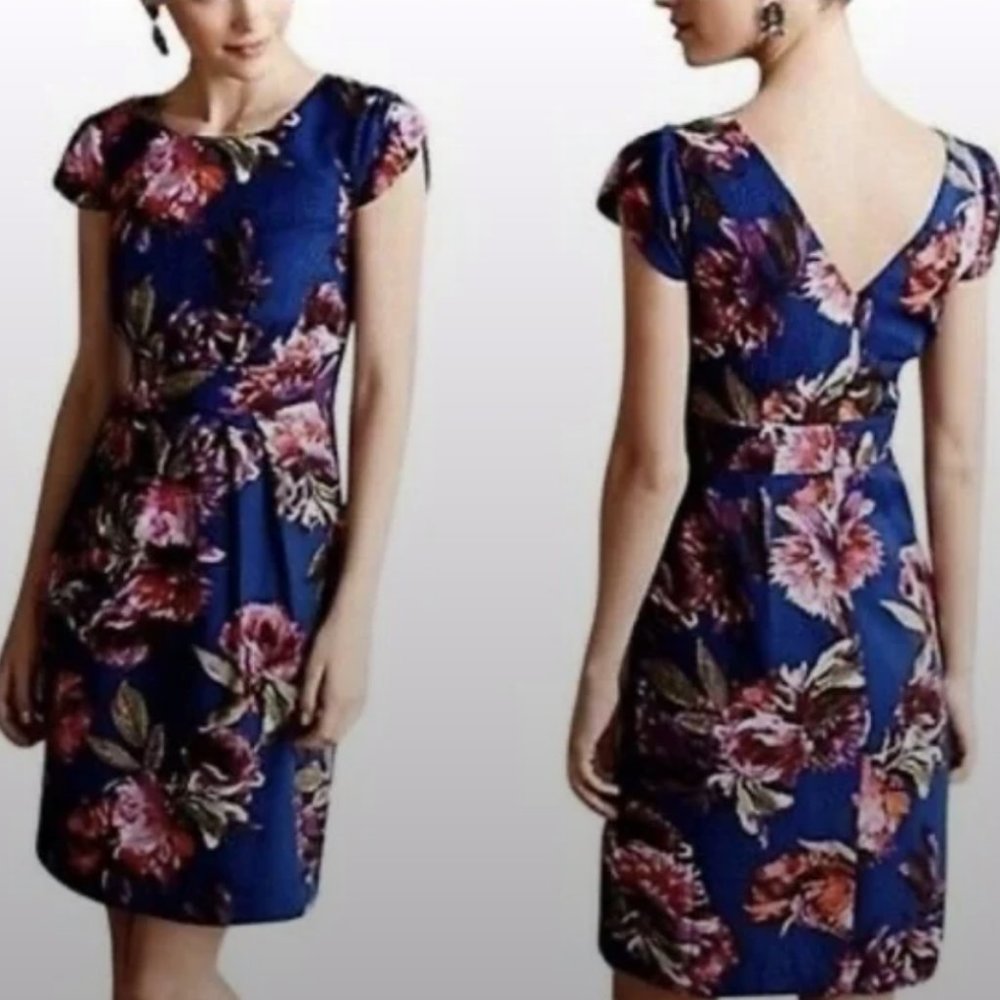 ANTHROPOLOGIE blue floral knee-length dress - 0P